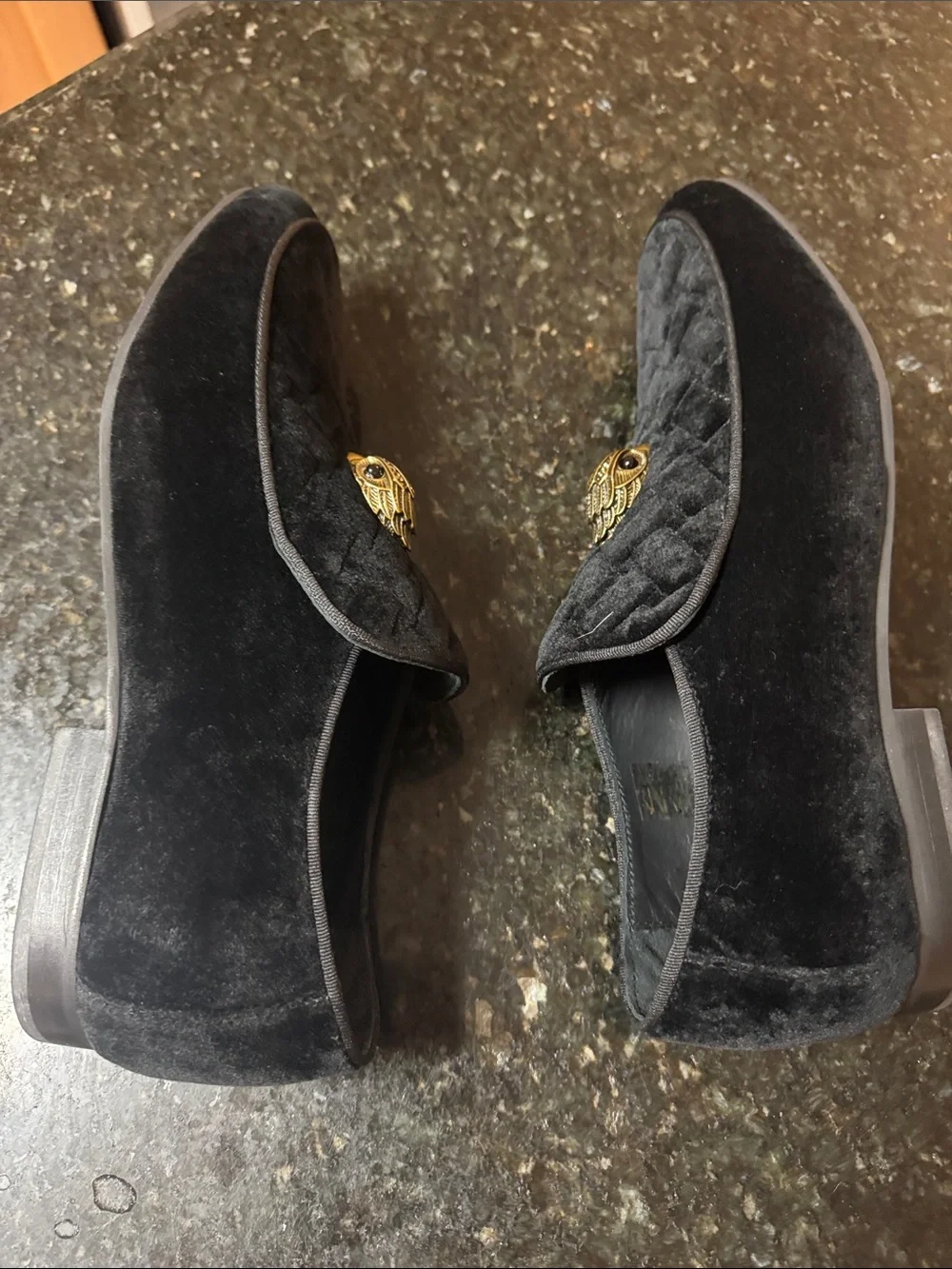 NEW NEW Black Velvet Men’s Slip-On Loafers with Gold Emblem